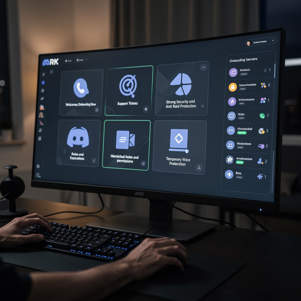 ARK خدمات إدارة سيرفر Discord الشاملة — ترحيب وتذاكر وحماية وقوانين ورومات مؤقتة